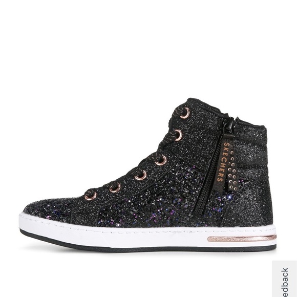 EUC Sketchers Kids Black & Purple Glitter High Top Zip Up Sneakers Sz 12 - Picture 3 of 5
